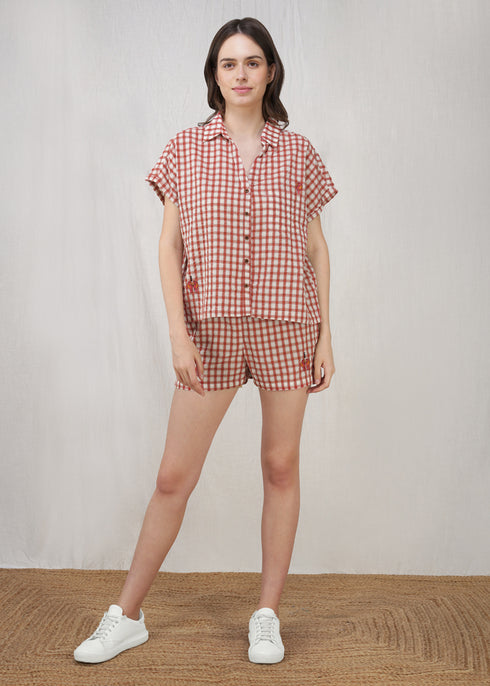 Women's Red Check Bardez Shirt Set Hornbill